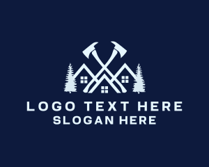 Roofing - Forest Cabin Axe logo design