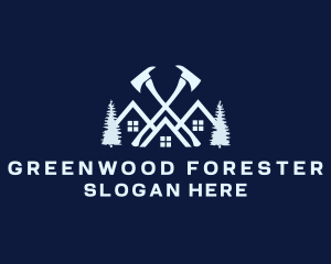 Forest Cabin Axe logo design