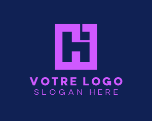 Purple Tech Monogram Letter HI Logo