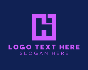 Purple Tech Monogram Letter HI Logo