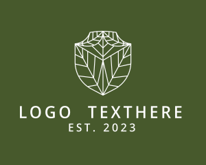 White - Leaf Shield Line Art logo design