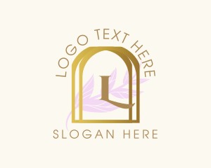 Style - Golden Frame Leaves logo design