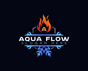 Flow - Snowflake Fire Heating logo design