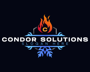 Snowflake Fire Heating logo design