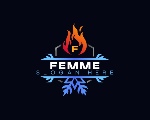 Snowflake Fire Heating logo design