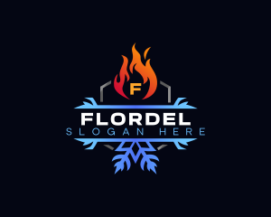 Snowflake Fire Heating logo design