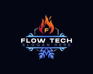 Flow - Snowflake Fire Heating logo design