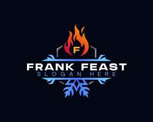 Snowflake Fire Heating logo design