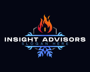 Snowflake Fire Heating logo design