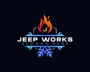 Snowflake Fire Heating logo design