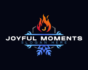 Snowflake Fire Heating logo design