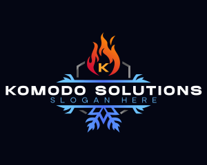 Snowflake Fire Heating logo design