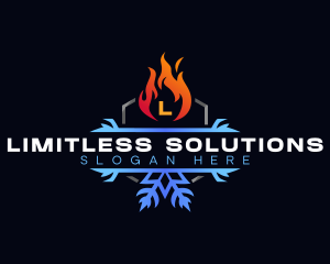 Snowflake Fire Heating logo design