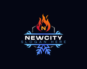 Snowflake Fire Heating logo design