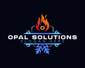 Snowflake Fire Heating logo design