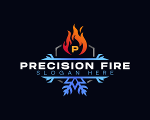 Snowflake Fire Heating logo design