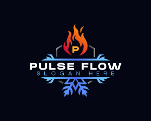 Snowflake Fire Heating logo design