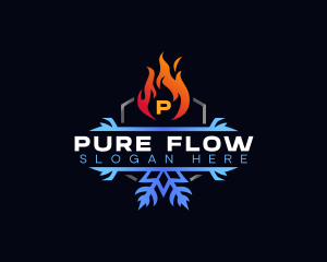 Snowflake Fire Heating logo design