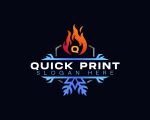 Snowflake Fire Heating logo design