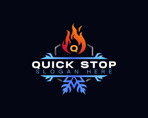 Snowflake Fire Heating logo design