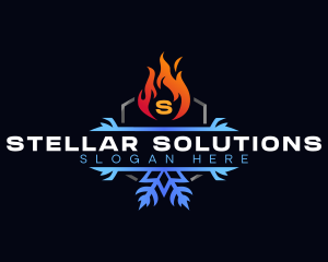 Snowflake Fire Heating logo design