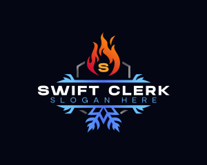 Snowflake Fire Heating logo design