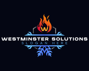 Snowflake Fire Heating logo design