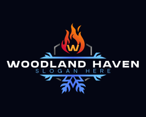 Snowflake Fire Heating logo design