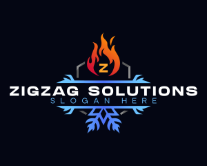 Snowflake Fire Heating logo design