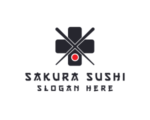 Sushi Cross Chopsticks logo design