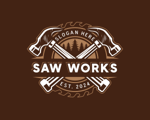 Woodwork Hammer Saw logo design