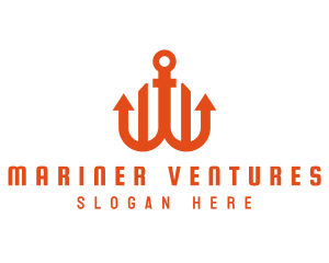 Mariner - Orange Anchor Letter W logo design