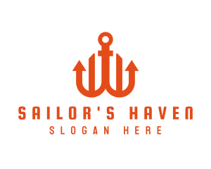 Yachtsman - Orange Anchor Letter W logo design