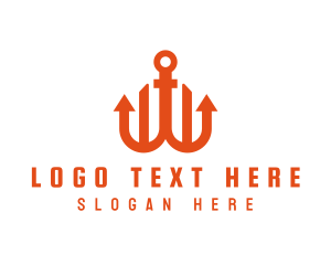 Crew - Orange Anchor Letter W logo design