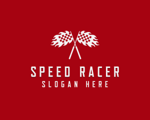 Racecar - Race Flag Flame Racing logo design