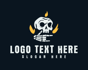 Rock And Roll - Fire Grunge Skull logo design