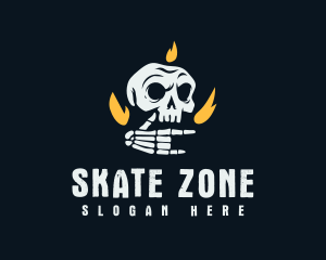 Skate - Fire Grunge Skull logo design