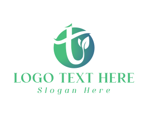 Round - Leaf Organic Letter T logo design