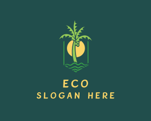 Ocean - Palm Tree Sunset Beach logo design