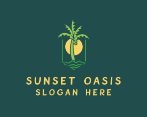 Palm Tree Sunset Beach logo design