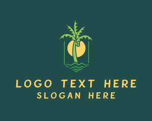 Hawaii - Palm Tree Sunset Beach logo design