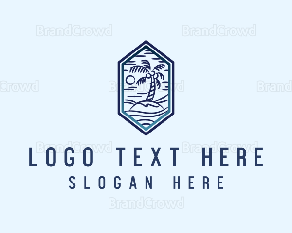 Hexagon Palm Tree Island Logo