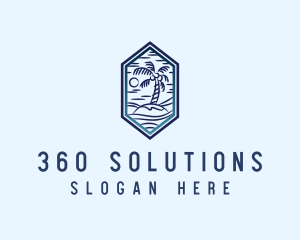 Hexagon Palm Tree Island logo design