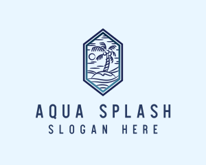 Swim - Hexagon Palm Tree Island logo design