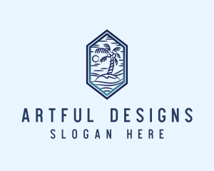 Hexagon Palm Tree Island logo design