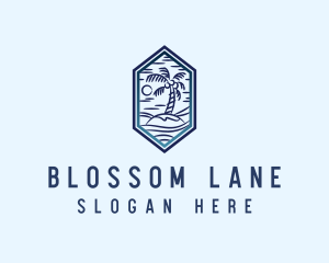 Hexagon Palm Tree Island logo design