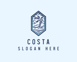 Hexagon Palm Tree Island logo design