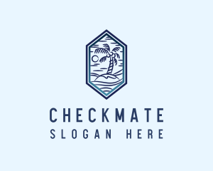 Hexagon Palm Tree Island logo design