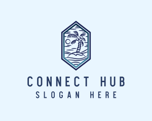 Hexagon Palm Tree Island logo design