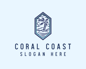 Hexagon Palm Tree Island logo design